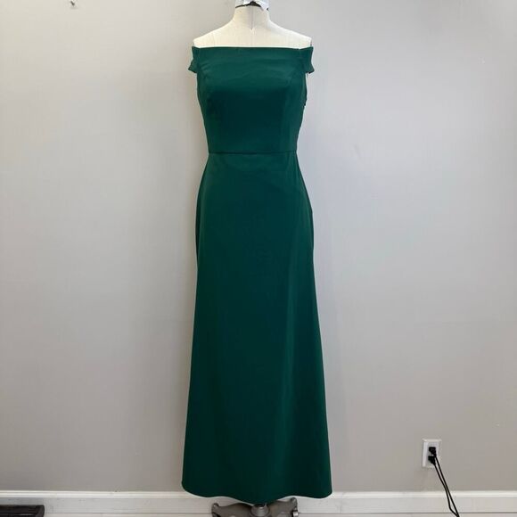 Dessy Collection Women's Green Crepe
Off the Shoulder Criss Cross Back - Picture 3 of 8